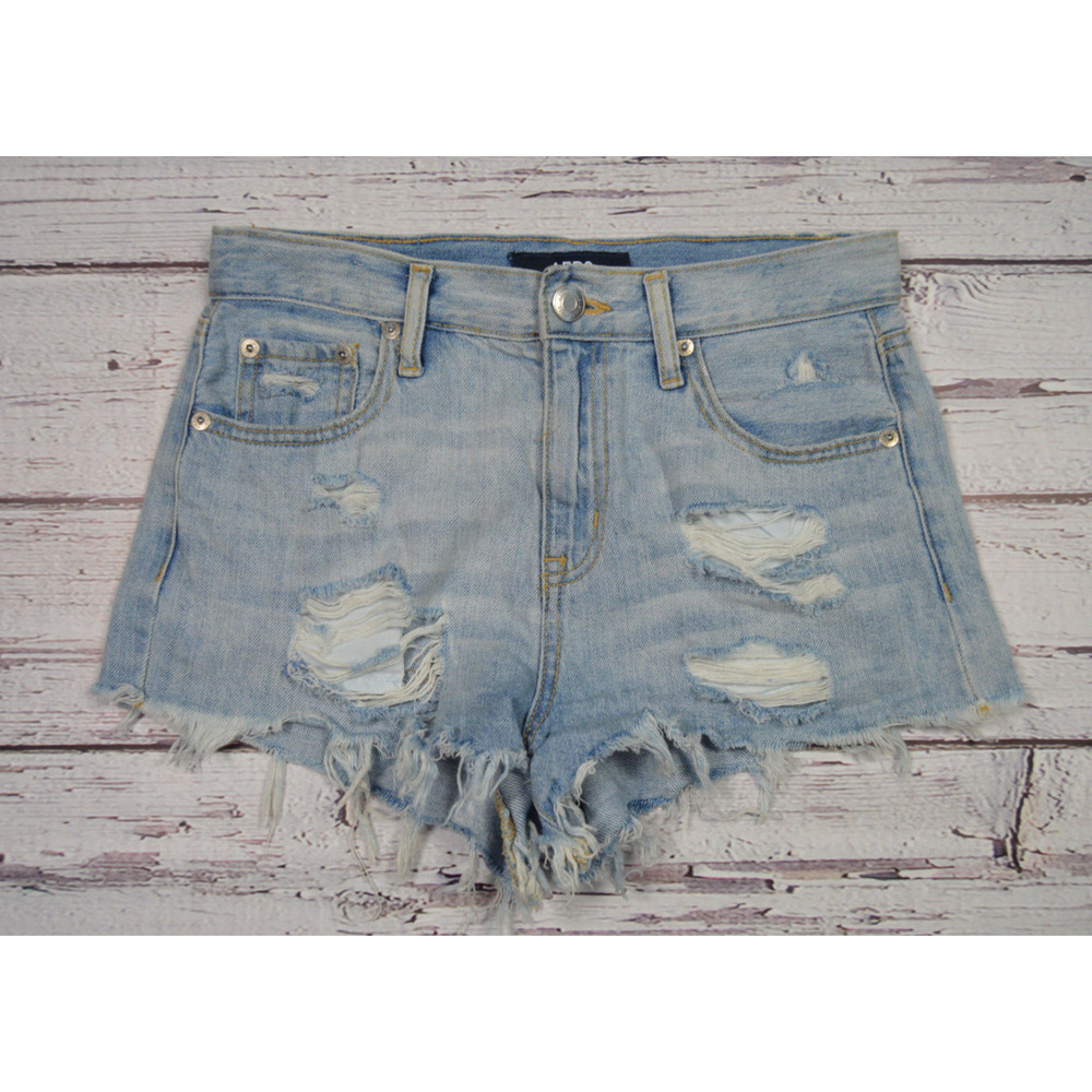 Aero High Rise Shorty Jean Shorts Women's Juniors Size 0 Distressed Pre-Owned